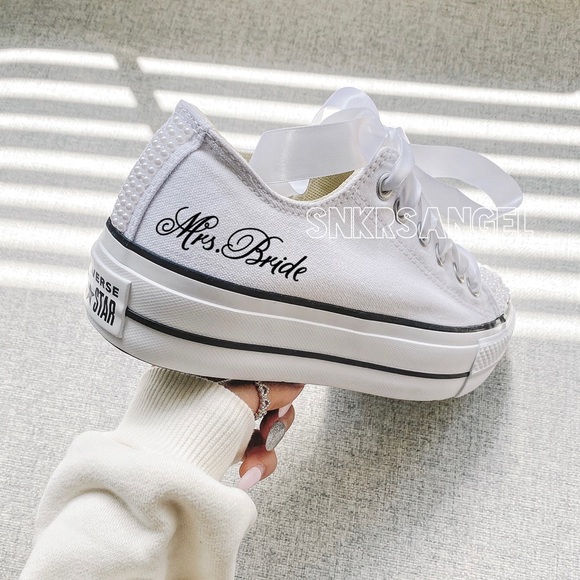 Converse bridal wedding white pearl platform sneakers - Picture 2 of 2